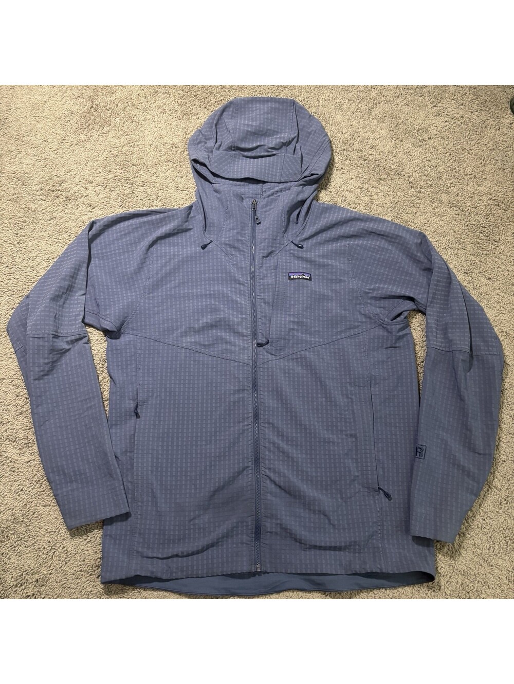 Patagonia Men R1 TechFace Hoody Jacket Large Blue Full Zip Softshell Grid Hiking